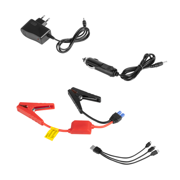 Jump starter - power bank z przewodami rozruchowymi i kompresorem