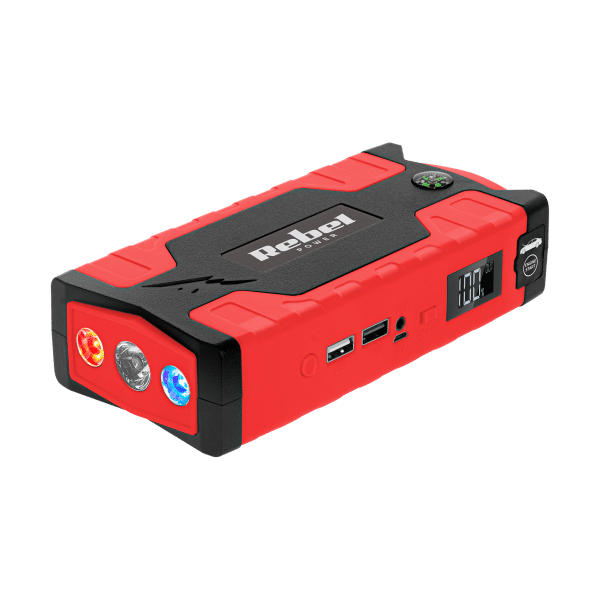 Jump starter - power bank z przewodami rozruchowymi i kompresorem
