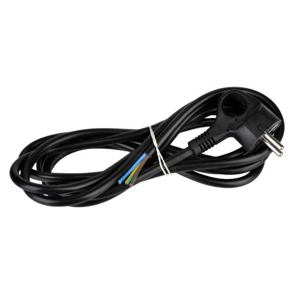 Kabel elektryczny czarny 1.5m 3x1.5mm zakończony wtyczką kątową z uziemieniem