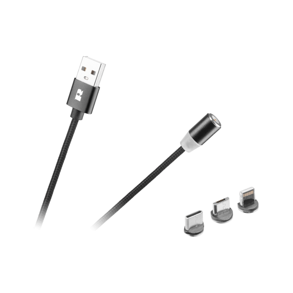 Kabel USB magnetyczny 3w1 microUSB, USB typu C, Lightning 100 cm czarny