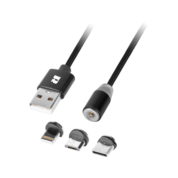 Kabel USB magnetyczny 3w1 microUSB, USB typu C, Lightning 100 cm czarny