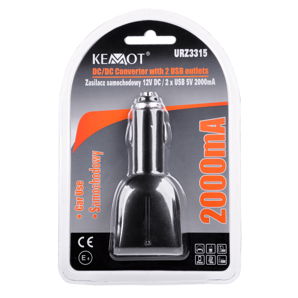 Ładowarka samochodowa 2x gn.USB typ A 5V 2000mA