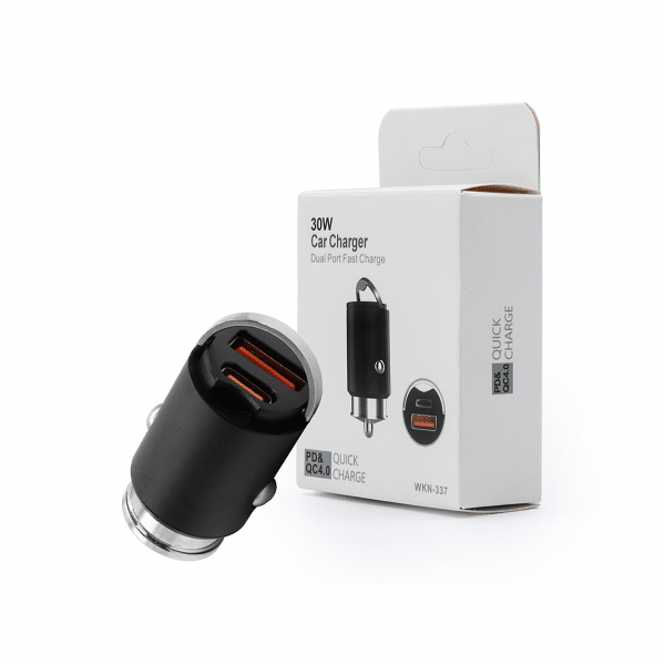 Ładowarka samochodowa 30W CZARNA PD3.0+QC4.0