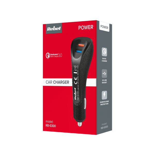 Ładowarka samochodowa REBEL 2xUSB 5100mA 15W z funkcją Quick Charge 3.0