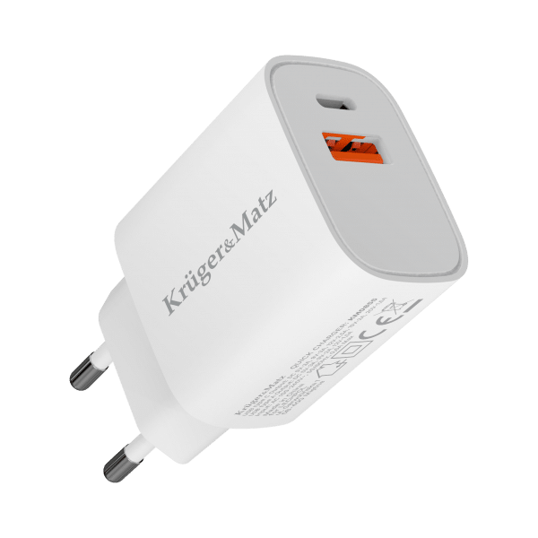 Ładowarka sieciowa Kruger&Matz GaN dual USB z funkcją Power Delivery i Quick Charge