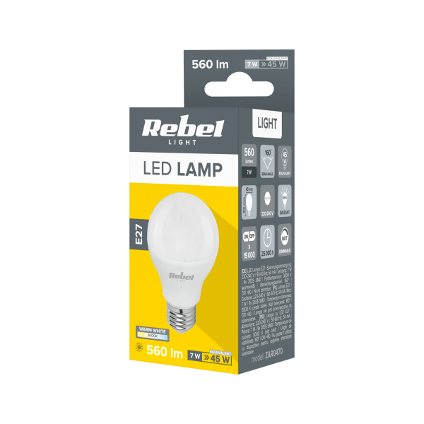 Lampa LED G45, 7W, E27, 3000K, 230V