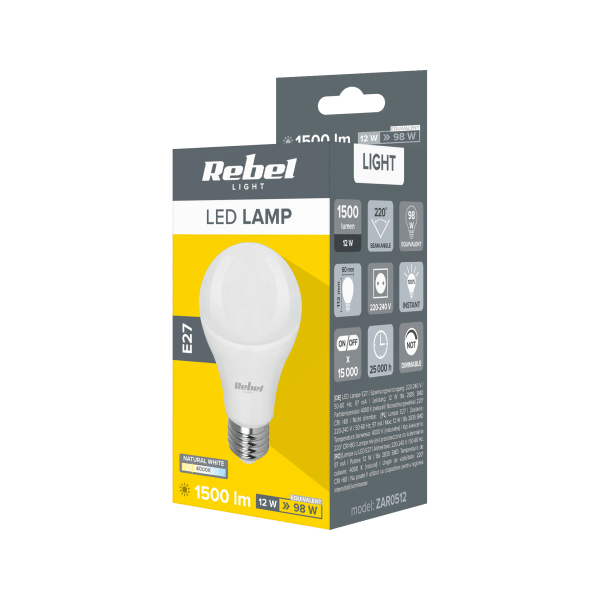 Lampa LED Rebel A60 12W, E27, 4000K, 230V