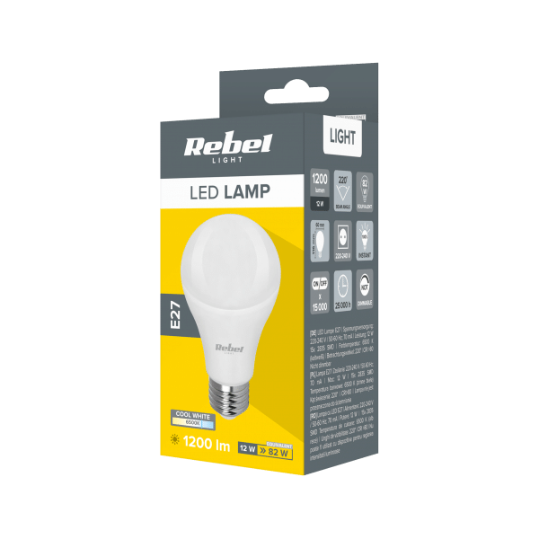 Lampa Led Rebel A60 12W, E27, 6500K, 230V