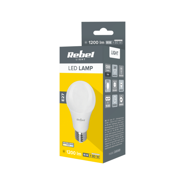 Lampa LED Rebel A60 15W, E27, 4000K, 230V