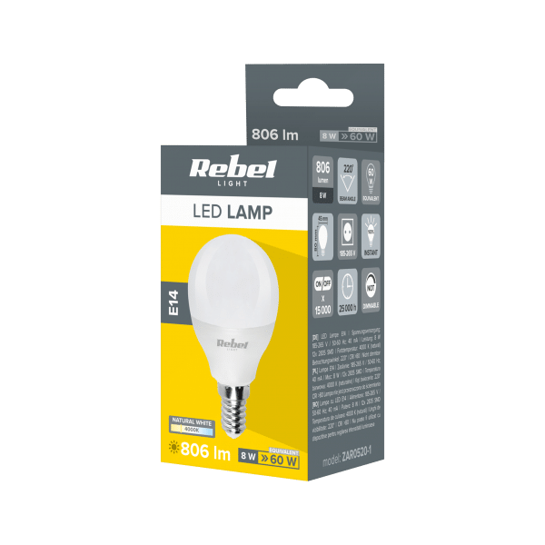 Lampa Led Rebel G45, 8W, E14 4000K, 230V