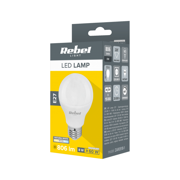 Lampa LED Rebel G45 8W, E27, 4000K, 230V