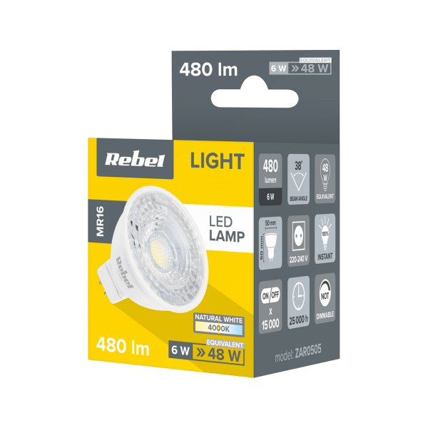 Lampa LED Rebel MR16, 6W, 4000K 230V