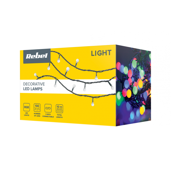 Lampki choinkowe LED Rebel zewnętrzne 10m, RGB ze zmianę trybu swiecenia