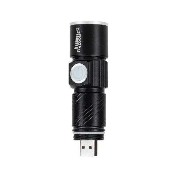 Latarka aluminiowa 3W (ZOOM, wtyk USB)