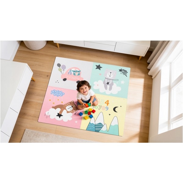 Mata edukacyjna dla dzieci, puzzle 120 x 120 cm, misie