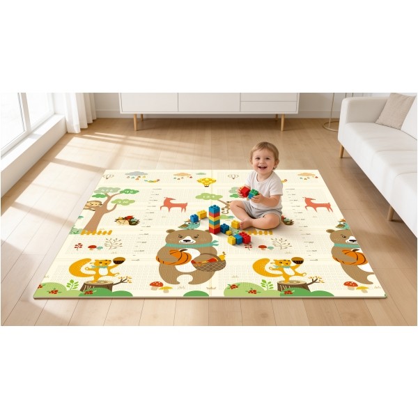 Mata edukacyjna dla niemowląt 180 x 150 cm, las i zwierzęta