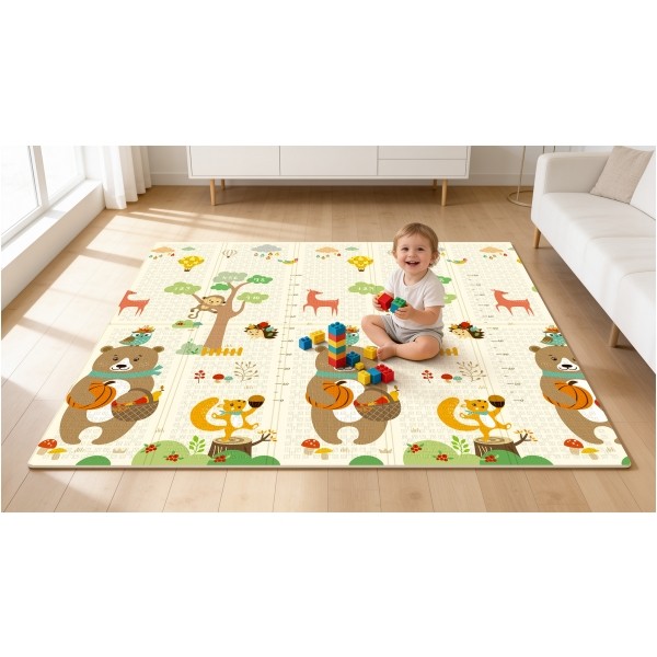 Mata edukacyjna dla niemowląt 200 x 180 cm, las i zwierzęta