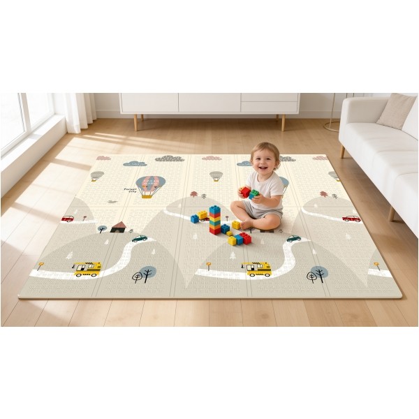 Mata edukacyjna dla niemowląt 200 x 180 cm, samochody i pociągi