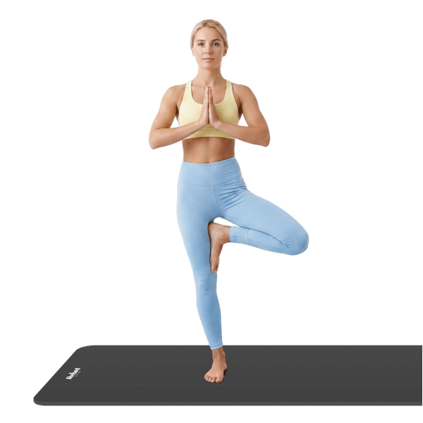 Mata gimnastyczna do ćwiczeń joga, pilates, fitness, 183x61cm, grubość 1.5cm, materiał NBR, czarna, REBEL ACTIVE