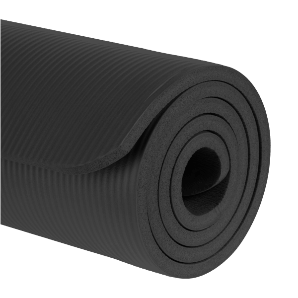 Mata gimnastyczna do ćwiczeń joga, pilates, fitness, 183x61cm, grubość 1.5cm, materiał NBR, czarna, REBEL ACTIVE