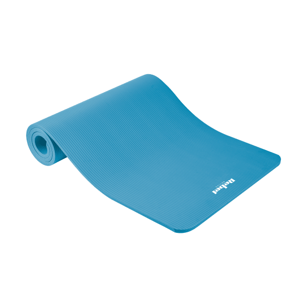 Mata gimnastyczna do ćwiczeń joga, pilates, fitness, 183x61cm, grubość 1.5cm, materiał NBR, niebieska, REBEL ACTIVE