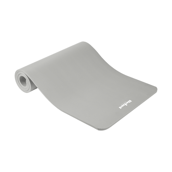 Mata gimnastyczna do ćwiczeń joga, pilates, fitness, 183x61cm, grubość 1.5cm, materiał NBR, szara, REBEL ACTIVE