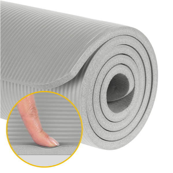 Mata gimnastyczna do ćwiczeń joga, pilates, fitness, 183x61cm, grubość 1.5cm, materiał NBR, szara, REBEL ACTIVE