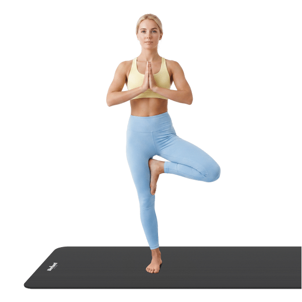 Mata gimnastyczna do ćwiczeń joga, pilates, fitness, 183x61cm, grubość 1 cm, materiał NBR, czarna, REBEL ACTIVE