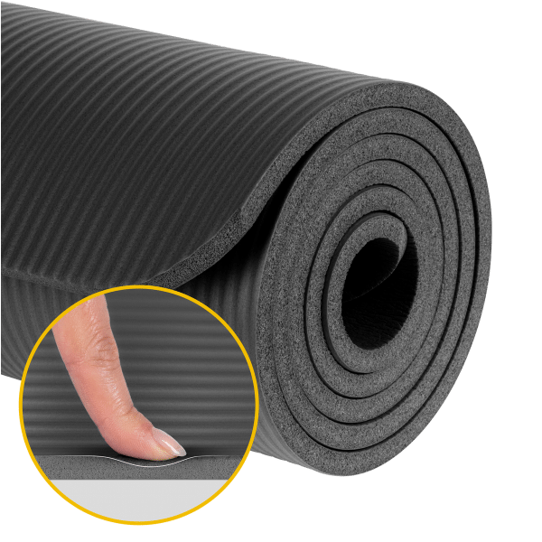 Mata gimnastyczna do ćwiczeń joga, pilates, fitness, 183x61cm, grubość 1 cm, materiał NBR, czarna, REBEL ACTIVE