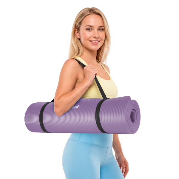 Mata gimnastyczna do ćwiczeń joga, pilates, fitness, 183x61cm, grubość 1cm, materiał NBR, fioletowa, REBEL ACTIVE