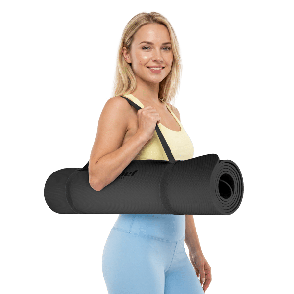 Mata gimnastyczna do ćwiczeń joga, pilates, fitness, 183x61cm, grubość 1cm, materiał TPE, czarna, REBEL ACTIVE