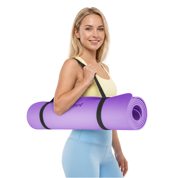 Mata gimnastyczna do ćwiczeń joga, pilates, fitness, 183x61cm, grubość 1cm, materiał TPE, fioletowa, REBEL ACTIVE