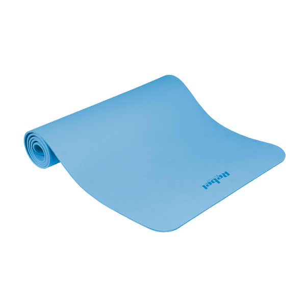 Mata gimnastyczna do ćwiczeń joga, pilates, fitness, 183x61cm, grubość 1cm, materiał TPE, niebieska, REBEL ACTIVE