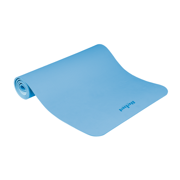 Mata gimnastyczna do ćwiczeń joga, pilates, fitness, 183x61cm, grubość 1cm, materiał TPE, niebieska, REBEL ACTIVE