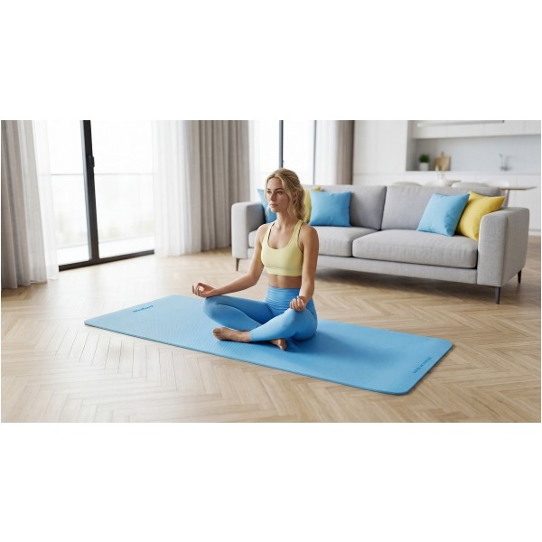 Mata gimnastyczna do ćwiczeń joga, pilates, fitness, 183x61cm, grubość 1cm, materiał TPE, niebieska, REBEL ACTIVE