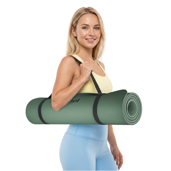 Mata gimnastyczna do ćwiczeń joga, pilates, fitness, 183x61cm, grubość 1cm, materiał TPE, zielona, REBEL ACTIVE