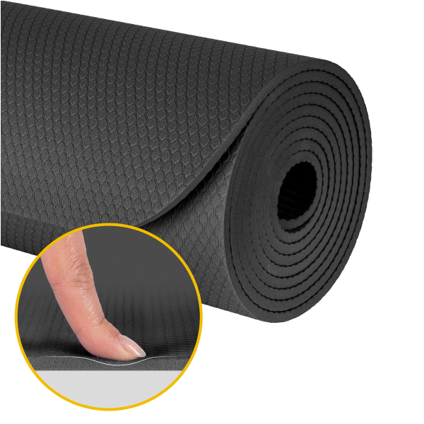 Mata gimnastyczna do ćwiczeń joga, pilates, fitness, 183x61cm, grubość 4mm, materiał TPE, czarna, REBEL ACTIVE