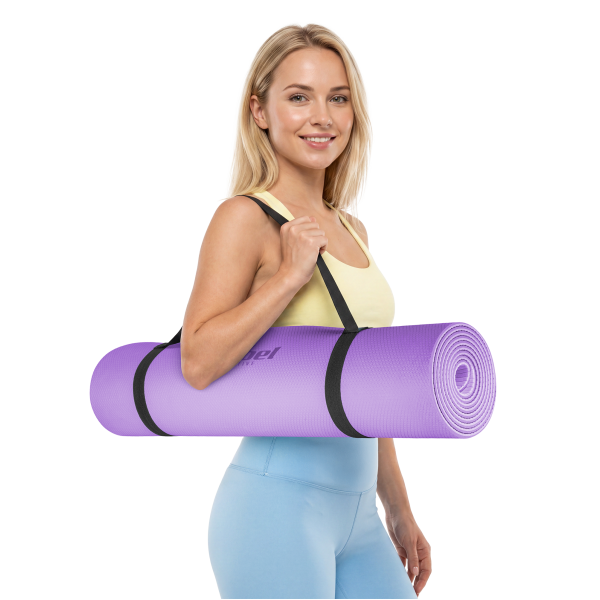 Mata gimnastyczna do ćwiczeń joga, pilates, fitness, 183x61cm, grubość 4mm, materiał TPE, fioletowa, REBEL ACTIVE