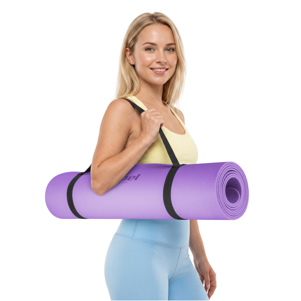 Mata gimnastyczna do ćwiczeń joga, pilates, fitness, 183x61cm, grubość 4mm, materiał TPE, fioletowa, REBEL ACTIVE
