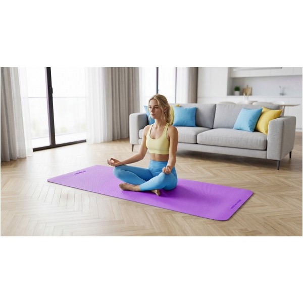 Mata gimnastyczna do ćwiczeń joga, pilates, fitness, 183x61cm, grubość 4mm, materiał TPE, fioletowa, REBEL ACTIVE