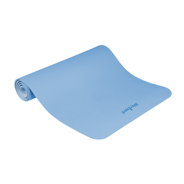 Mata gimnastyczna do ćwiczeń joga, pilates, fitness, 183x61cm, grubość 4mm, materiał TPE, niebieska, REBEL ACTIVE