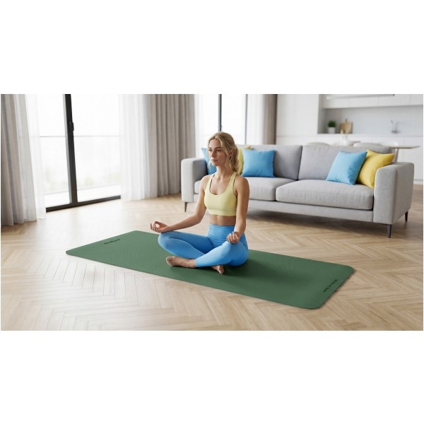 Mata gimnastyczna do ćwiczeń joga, pilates, fitness, 183x61cm, grubość 4mm, materiał TPE, zielona, REBEL ACTIVE