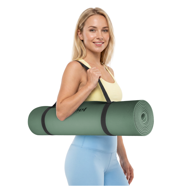 Mata gimnastyczna do ćwiczeń joga, pilates, fitness, 183x61cm, grubość 4mm, materiał TPE, zielona, REBEL ACTIVE