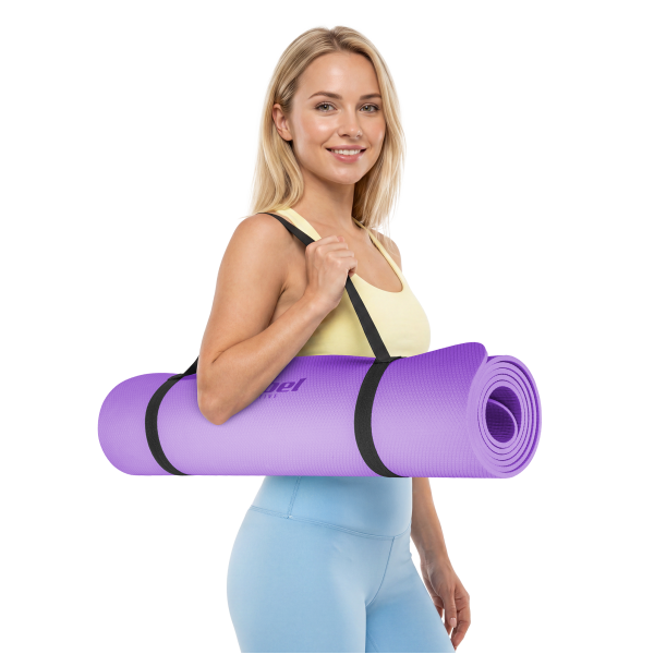 Mata gimnastyczna do ćwiczeń joga, pilates, fitness, 183x61cm, grubość 6mm, materiał TPE, fioletowa, REBEL ACTIVE