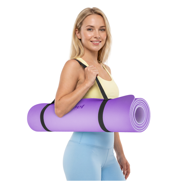 Mata gimnastyczna do ćwiczeń joga, pilates, fitness, 183x61cm, grubość 6mm, materiał TPE, fioletowa, REBEL ACTIVE