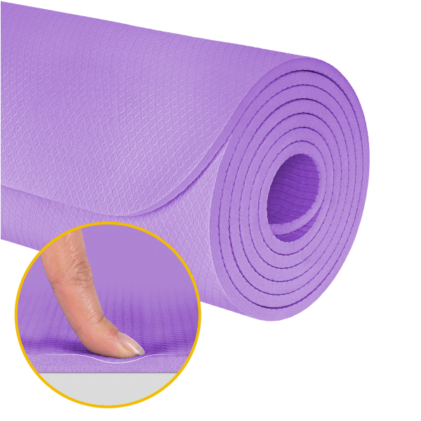 Mata gimnastyczna do ćwiczeń joga, pilates, fitness, 183x61cm, grubość 6mm, materiał TPE, fioletowa, REBEL ACTIVE