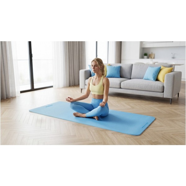 Mata gimnastyczna do ćwiczeń joga, pilates, fitness, 183x61cm, grubość 6mm, materiał TPE, niebieska, REBEL ACTIVE