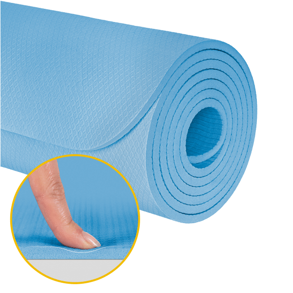 Mata gimnastyczna do ćwiczeń joga, pilates, fitness, 183x61cm, grubość 6mm, materiał TPE, niebieska, REBEL ACTIVE