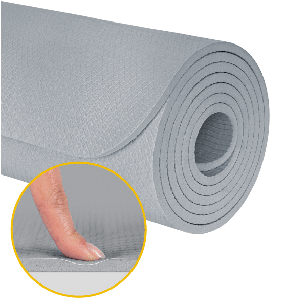 Mata gimnastyczna do ćwiczeń joga, pilates, fitness, 183x61cm, grubość 6mm, materiał TPE, szara, REBEL ACTIVE