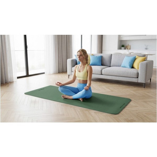Mata gimnastyczna do ćwiczeń joga, pilates, fitness, 183x61cm, grubość 6mm, materiał TPE, zielona, REBEL ACTIVE